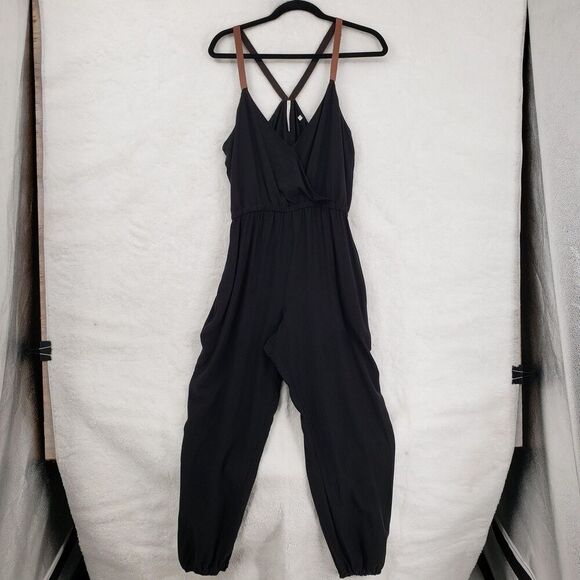 Twelfth Street Cynthia Vincent Jumpsuit Womens Medium Black Silk Leather Straps - Picture 1 of 10